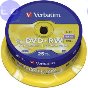 VERBATIM DVD+RW 4.7GB 4x Cake 25pz VERBATIM SERL ReWritable - 43489