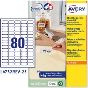 AVERY Etichetta adesiva L4732REV bianca rimovibili 25fg A435,6x16,9 (80et/fg) laser