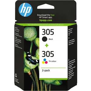 HP 305 2-Pack Tri-color/Black Original Ink Cartridge cartuccia d'inchiostro 2 pz Originale Resa standard Nero, Ciano, Magenta, Giallo