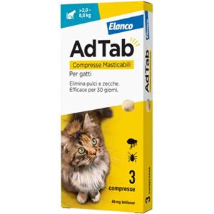 AdTab Elanco Compresse masticabili Antiparassitario orale per gatti 3 compresse peso 2-8 kg - Antiparassitario per gatti - 1° ORDINE? fino al 20% di sconto