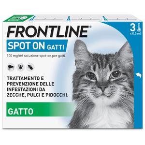 Frontline Spot On Gatti x3 Pipette, Antiparassitario per Gatti e Gattini, Contro Zecche, Pulci e Pidocchi