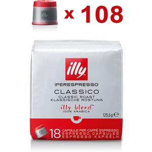 Illy Capsule Caffè Iperespresso Classico Tostatura Media (Rosso) - 108 Capsule