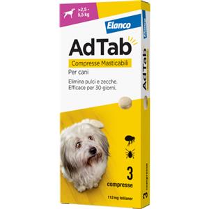 ADTAB COMPRESSE MASTICABILI PER CANI - 3 COMPRESSE 112MG - TAGLIA 2,5-5,5KG - ELANCO