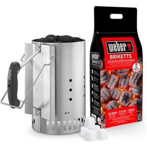 Weber Kit Ciminiera Accensione, 2kg Bricchetti, 6 Cubetti Accendifuoco