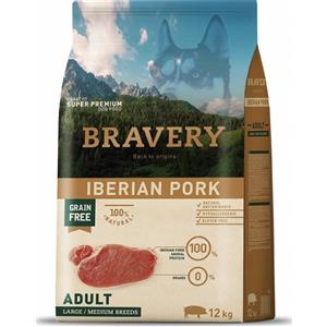 Bravery Adult Medium/Large Maiale - Crocchette Senza Cereali Digeribili - 12 kg Prezzo x 2 unità
