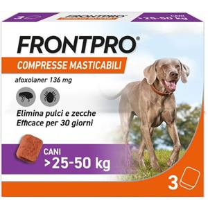 Frontline Frontpro compresse antiparassitarie masticabili Frontline - Per taglia Grande 25-50 Kg - Antiparassitario per cani - 1° ORDINE? scegli lo sconto BZR5 / BZR20 + 200 punti fedeltà