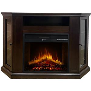Divina Fire Camino elettrico caminetto da terra ad angolo MADISON in legno Noce L126 x P78 x H83