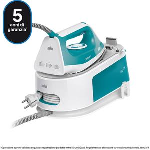 Braun CareStyle 1 Ferro da stiro con caldaia, Piastra con tecnologia FreeGlide3D, 2400W, 1.5L, Bianco/Turchese (IS1013GR)