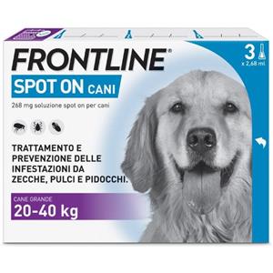 Frontline Spot On Cani x3 Pipette, Antiparassitario per Cani e Cuccioli (20-40Kg), Contro Pulci, Zecche E Pidocchi