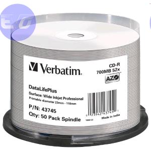 VERBATIM CD-R 700MB 52x Cake 50pz VERBATIM Pro Azo InkJet Bianca 23-118 MED - 43745