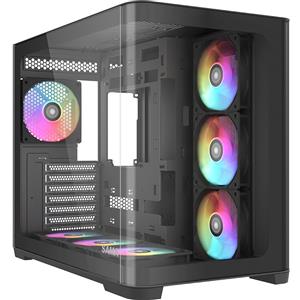 SAMA Case SAMA V60 - Mid Tower ATX, Doppia camera, pannello anteriore curvo, sette ventole PWM ARGB preinstallate, Nero