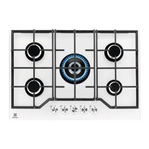 Electrolux PRONTA CONSEGNA - SPEDIZIONE IMMEDIATA Piano Cottura da Incasso a Gas 75 cm 5 Fuochi Speed Burner Cristallo Temperato Bianco Griglie in Ghisa Manopole Step Power Electrolux KGG75362W