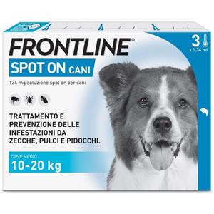 Frontline Spot On Cani x3 Pipette, Antiparassitario per Cani e Cuccioli (10-20Kg), Contro Pulci, Zecche E Pidocchi