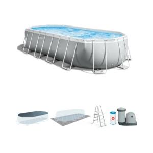 Intex Piscina fuori terra con struttura ovale intex prisma con pompa filt grigio chiaro 610x305x122 cm - cod. 26798np