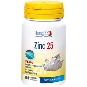 Long Life LongLife Linea Sali Minerali Zinc 25 Integratore Alimentare 100 Compresse