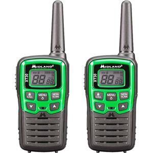 Midland XT30 - 2 Radio Ricetrasmittente per la famiglia, Walkie Talkie senza licenza con 16 Canali PMR 446, fino a 6 km di portata, autonomia 5 h, colore verde - Set di 2 Radio 2, 2 clip d'aggancio a cintura