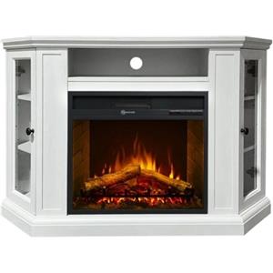 Your Self Srl Camino elettrico caminetto da terra ad angolo MADISON in legno Bianco L126 x P78 x H83