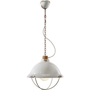 Ferroluce Lampadario Industrial Ferro E Ceramica Con Rete Vintage Bianco 1 Luce E27 40Cm