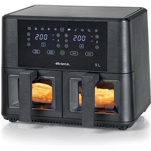ARIETE AIRY FRYER DUAL BLACK (4631) - FRIGGITRICE AD ARIA - 9L - DOPPIO CESTELLO - TOUCH CONTROL - CESTELLO IN VETRO TRASPARENTE - ARI4631