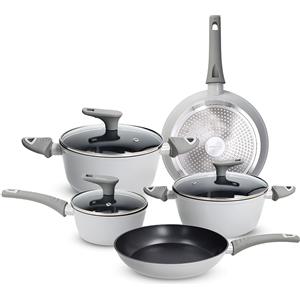 TOGNANA - Batteria di Pentole e Padelle 8 Pezzi Effetto Pietra in Alluminio Forgiato Grey