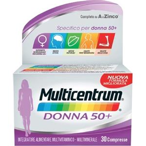 HALEON ITALY Srl Multicentrum Donna 50+ 30 Compresse - Integratore Multivitaminico e Multiminerale Completo Over 50: Vitalità, Ossa e Difese in Menopausa