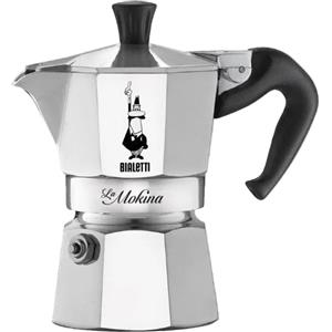 Bialetti Mokina Caffettiera Alluminio, Tazze 0,5, Alluminio, Argento/Nero, 13 x 6.5 x 12 cm